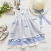 Girls Summer Blue White Plaid Camisole And Mesh Tassel Dress Two Piece Set