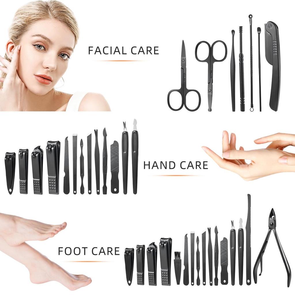 7-24pcs Nail Clipper Tools Set Manicure Pedicure Tool Eyebrow Trimmer Facial Care Hand and Foot Care Tools