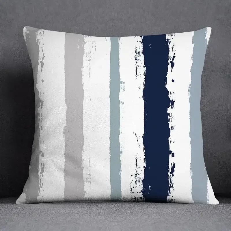 Blue-Gray Geometric Patterns Double-Sided Printed Pillow Cover Short Plush Suitable Living Rooms Bedrooms Throw Cushion Cover