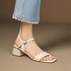 Fashion New Summer Sandals Genuine Leather Women Shoes Square Toe Sandals for Women Fashion Chunky Heels Sandals Shoes High Heels