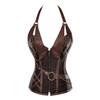 Victorian Black Brown Leather Corset with Halter Belt