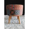 Hornbeam Wooden Leg Decorative Anemone Ethnic Peçvork Patterned Cylinder Pouf Bench Sofa Chair Peçvork Ethnic Pattern Decorative Pouf