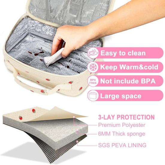 Kids Insulated Lunch Bag Corduroy Lunch Box for School Spacious Cooler Organizer with