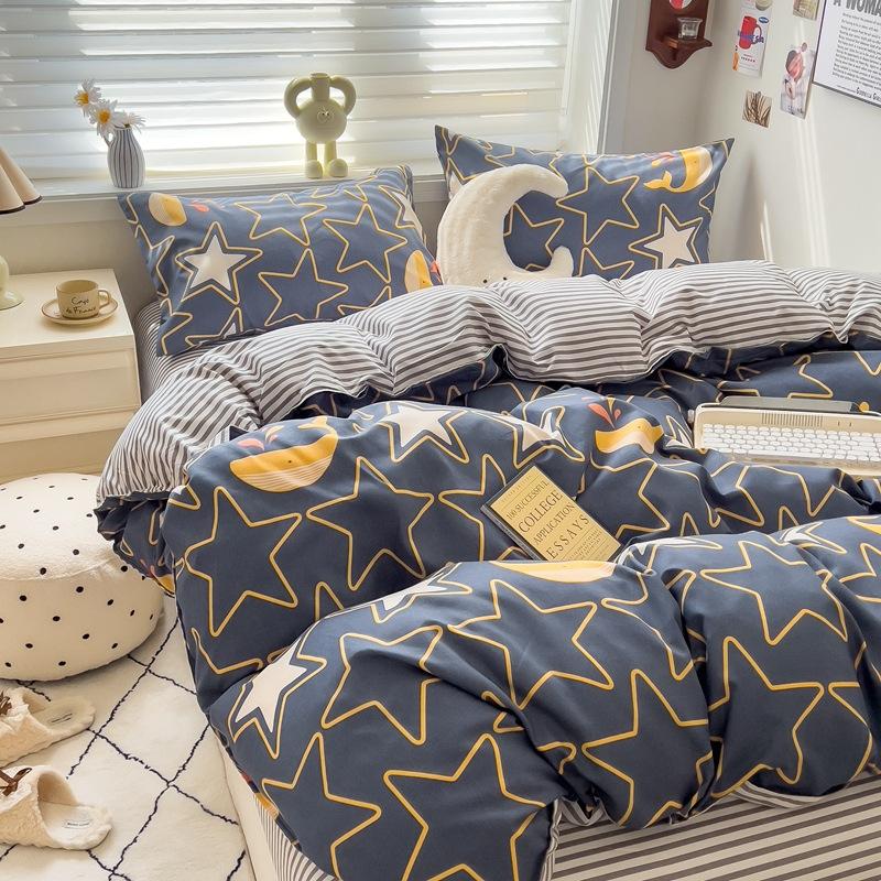 Набор из 4 предметов Класс А Материнский Младенческий класс Маленький Свежий Шлифованный Набор из 4 предметов Приятная к коже Простыня Стиранный хлопок Пододеяльник Общежитие Набор из 3 предметов