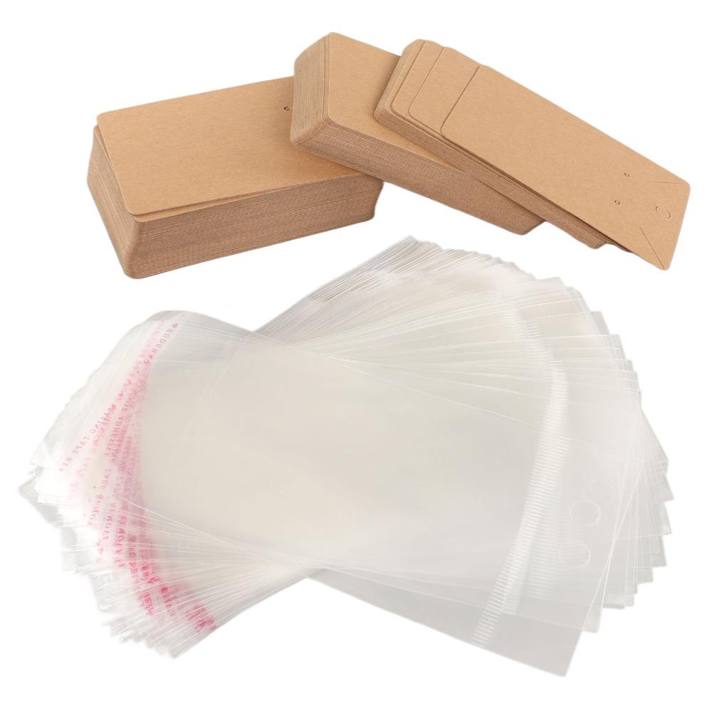 100pcs Transparent Bag Earring Display Cards Hanging Holes Keychain Display Cards  Jewelry Display