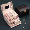 Leather Jewelry Storage Case with 3 Drawers Pull Display Travel Storage Lock Mirror Organizer Handle for Woman's Gift Box