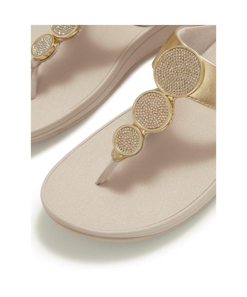 Женские босоножки Fitflop Halo Beads Circle с металлическим ремешком между пальцами - Platino (Ft61K2T049)