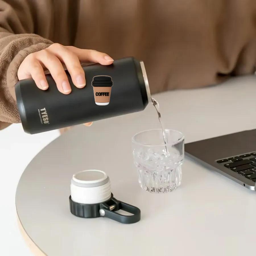 Tyeso 500ml Thermoses with Handle Large Capacity Insulated Easy-Pull Cup Sport Water Bottle for Men Women Portable Mug Hydration with Coffee Sticker