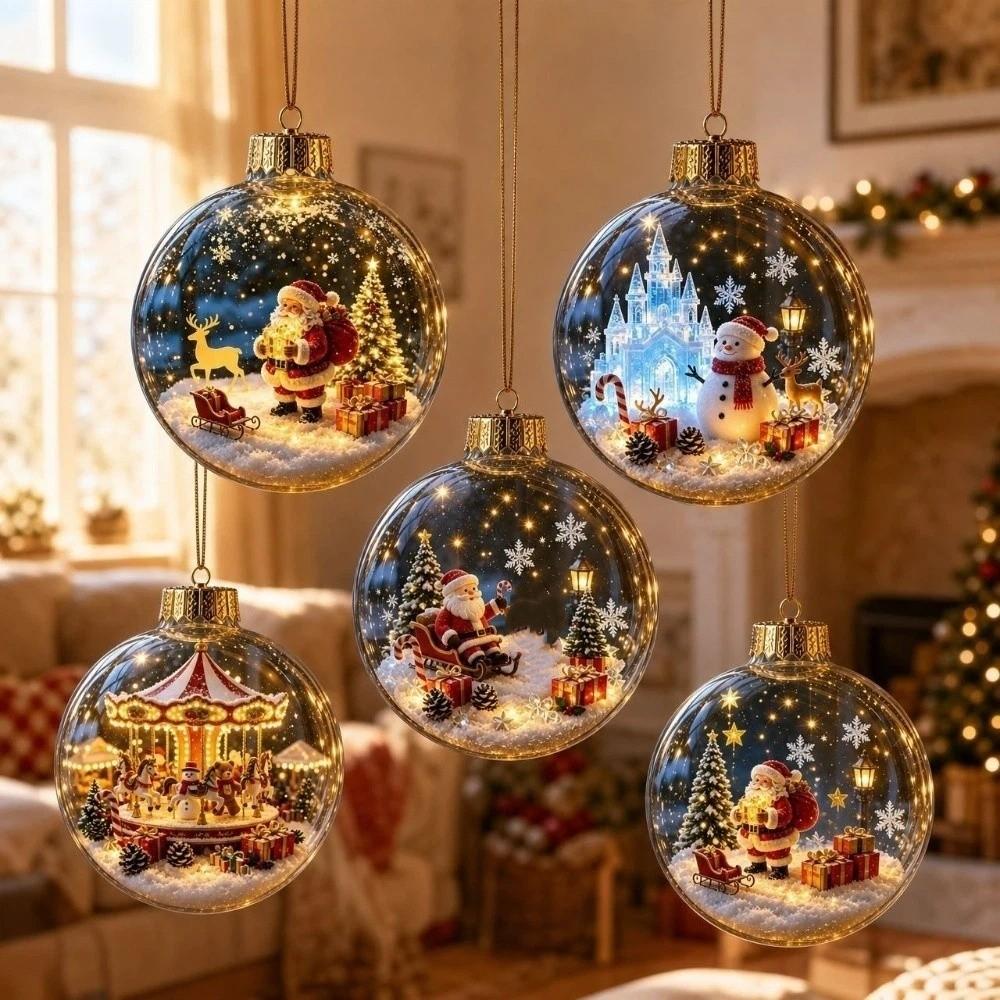 Acrylic Lighted Christmas Ball Ornament Transparent LED Christmas Tree Globe Decor Party Supplies