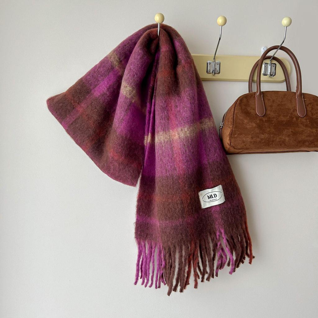 High-End Vivienne Westwood Wool Cashmere Plaid Snood Scarf for Women