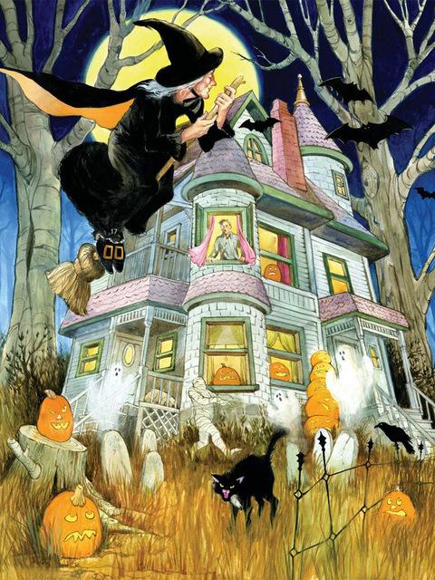 5D Diy Алмазная картина Хэллоуин Дом Пейзаж Алмазная вышивка Мультфильм Ведьма Картина Стразами Дом Мозаика Настенный декор