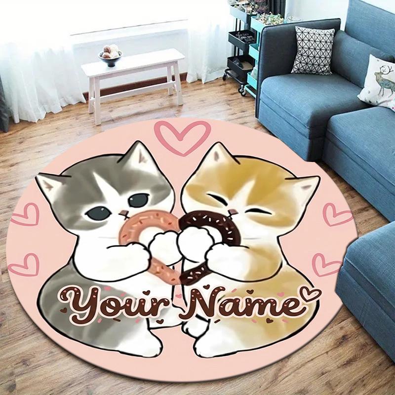 Cat Donut Duo Custom Name Round Area Rug Carpet Rug For Living Room Bedroom Sofa Playroom Decor Nonslip Floor Mat