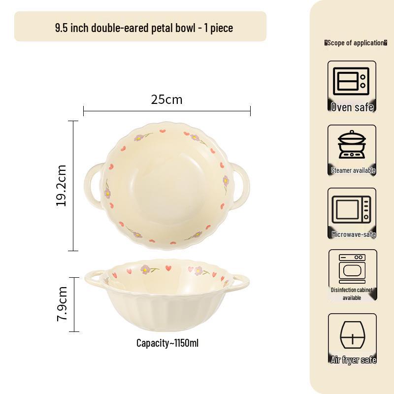 Керамический набор столовой посуды «Кремовая глициния»: Миска для риса, Суповая миска, Круглые и Глубокие тарелки