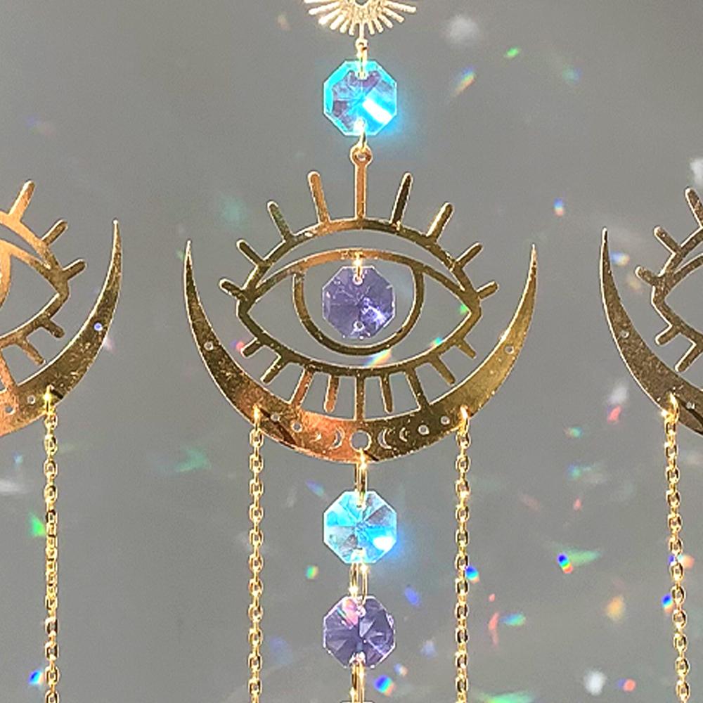 Evil Eye Crystal Suncatcher, Golden Eye Hanging Prism Ornament for Window Home Decor
