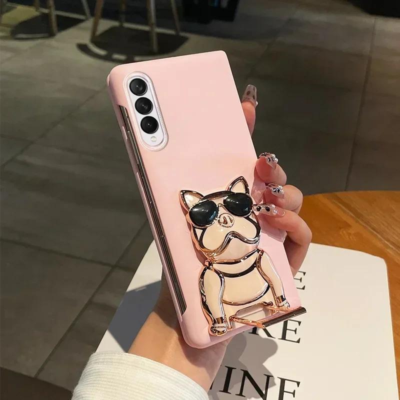 Модный мультяшный гальванизированный чехол-подставка с собачкой для Samsung Galaxy Z Fold 7 6 5 4 3 2 5G, противоударный, матовый, с ощущением кожи