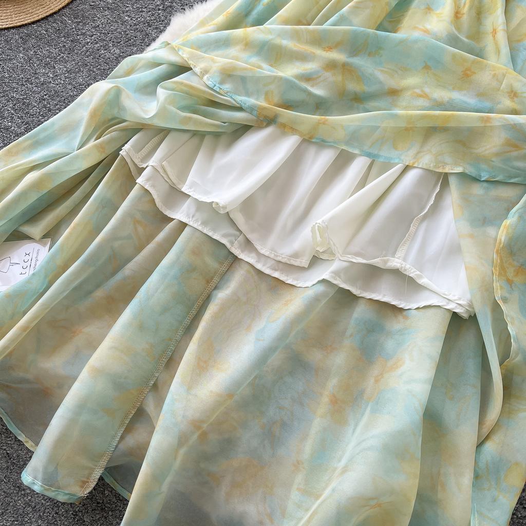 Летние женские шифоновые платья с V-образным вырезом и принтом, бретелька через шею с открытой спиной, бисер, длинные макси, праздничные пляжные платья