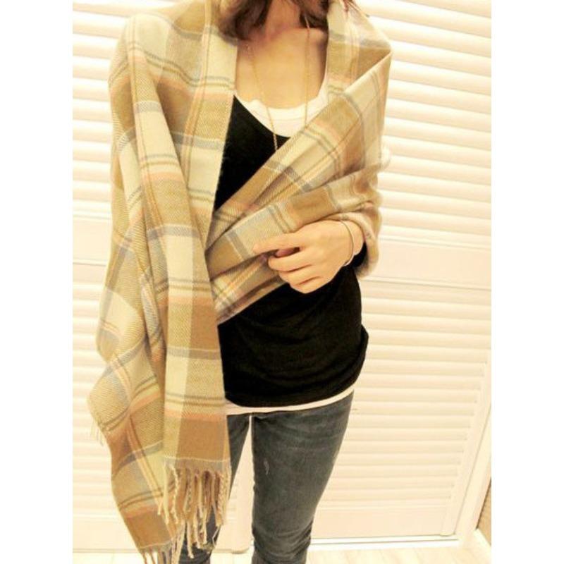 Autumn and Winter Dual-purpose Women's Imitation Cashmere Tassel Super Long Thickened Warm Color Plaid Scarf Shawl