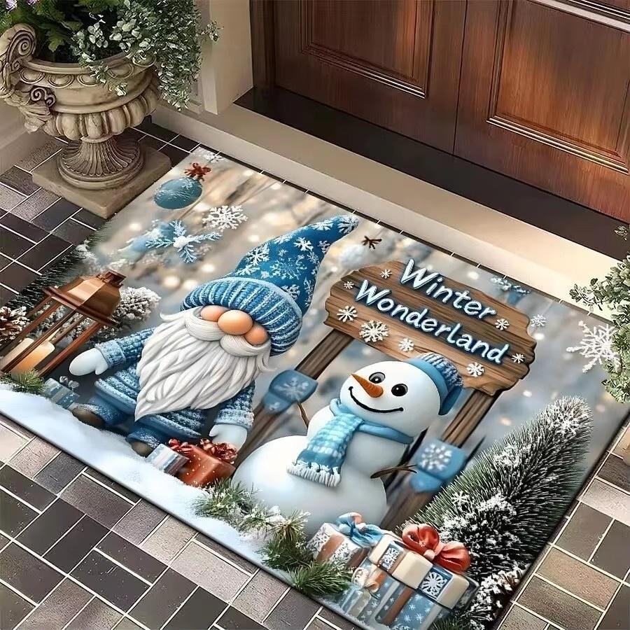 Christmas Gnome Print Doormat Black Festive Door Mat Floor for Kitchen Living Room Bedroom Bathroom Holiday for Halloween Decor