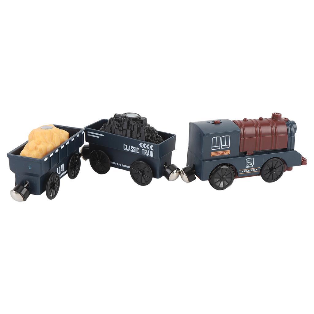 3pcs Toddler Train Set Toy Retro Electric Train Playset Classic Blue Small Train Toy for Kids