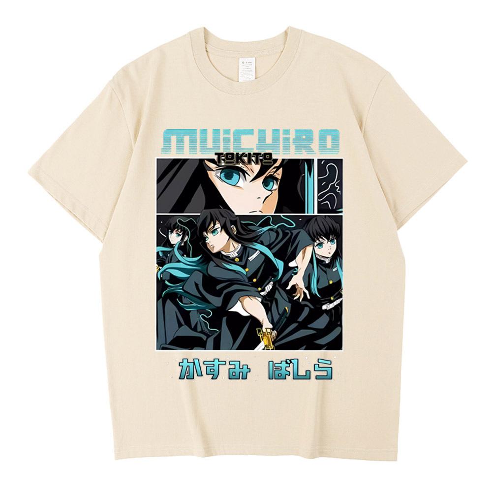2026 New Demon Slayer Muichiro Tokito Printed Short Sleeve Tshirt Mens and Womens Tshirt Mens Top Sports Tshirt Harajuku
