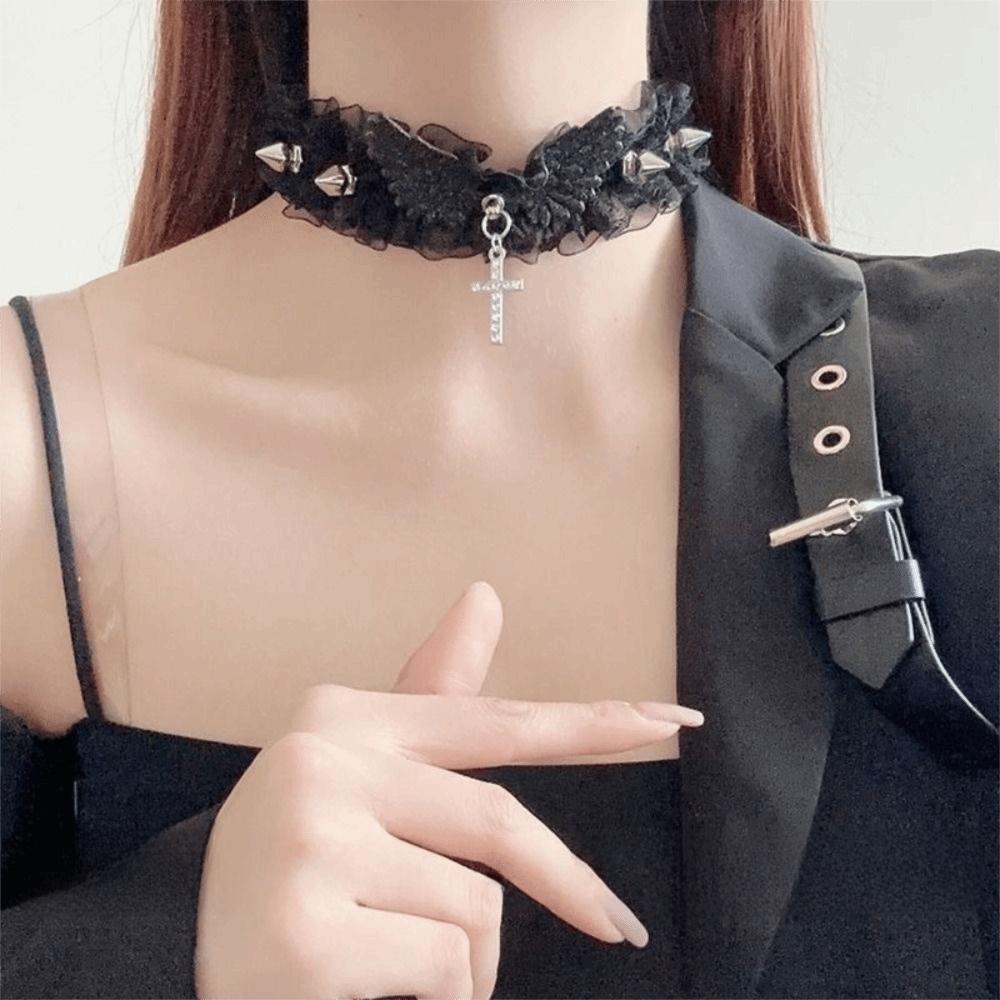 Lace Lace Necklace Solid Color Gothic Jewelry Ribbon Bow Y2K Necklace Sweet Lolita