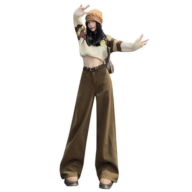 2024 Осень/Зима Майяр Носить Высокая Талия Широкие Джинсы Женские Американские Повседневные Универсальные Брюки До Пола