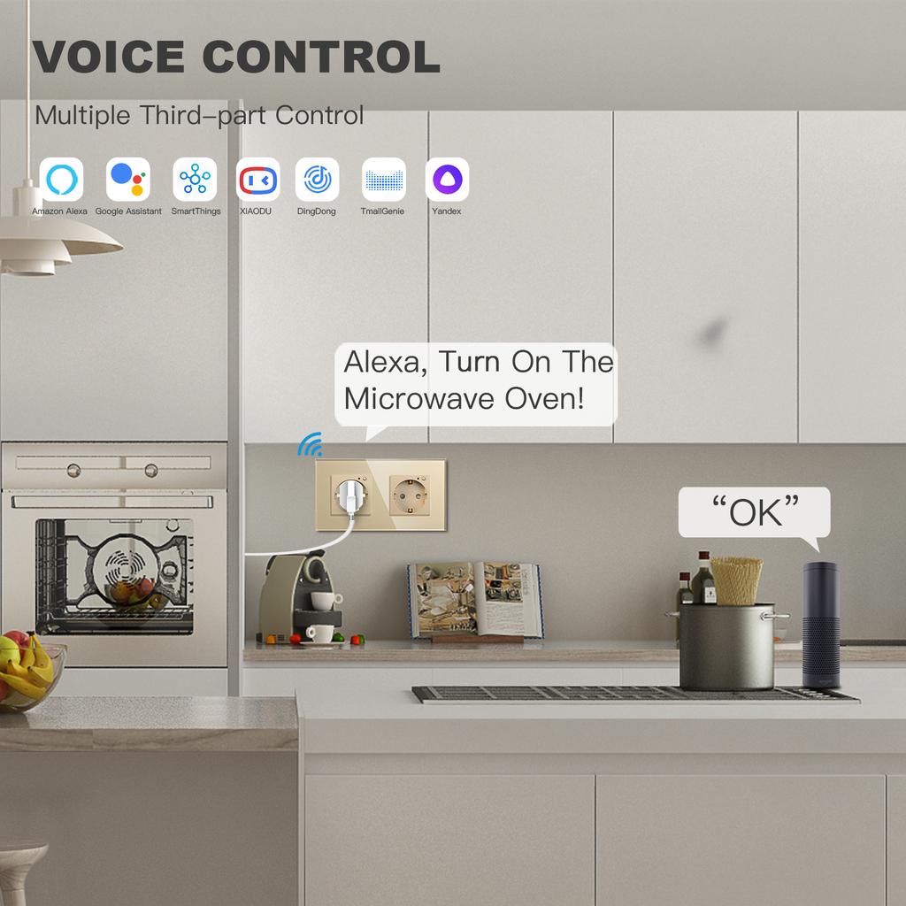 BSEED Wifi Sockets EU Wall Socket Smart Tuya Electric Sockets Power Monitor Google Smart Life Alexa Voice Control Glass Panel