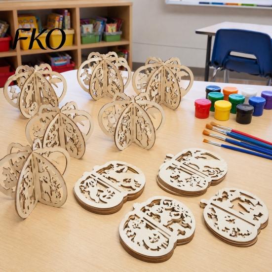 Wooden Shapes for Painting Halloween Pumpkin Craft Kit, 17cm DIY Unfinished Wood Slice Projects Kids, Hollow Cutouts Painting, Fall Themed Art