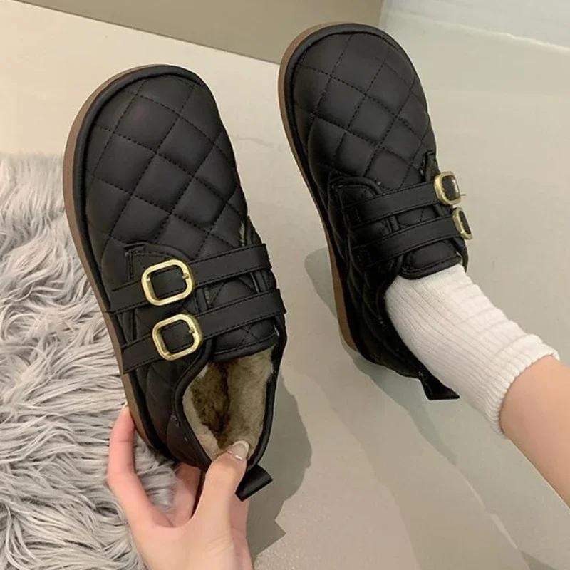 Women's Shoes On Sale Buckle Women's Boots Winter Round Toe Solid Plush Warm Comfortable Low-heeled Concise Casual Snow Boots