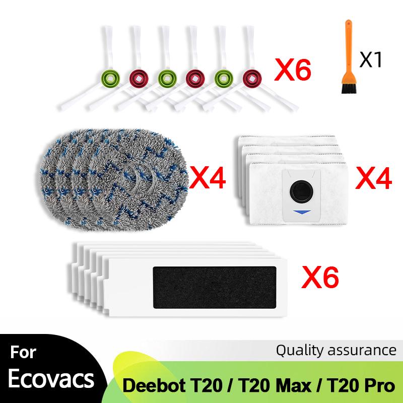 For ECOVACS Deebot T20 Omni / T20 Max / T20 Pro Vacuum Cleaner Accessories Main Side Brush Mop Cloth HEPA Filter Dust Bag Parts
