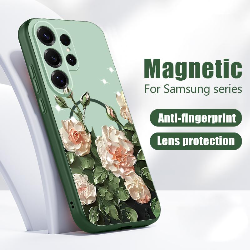 Магнитный Чехол Для Magsafe Для Samsung Galaxy S26 Ultra S25 Edge S24 Plus S23 FE S22 A17 A54 A55 A56 A57 5G Розовая Лилия Ромашки Цветочный Чехол