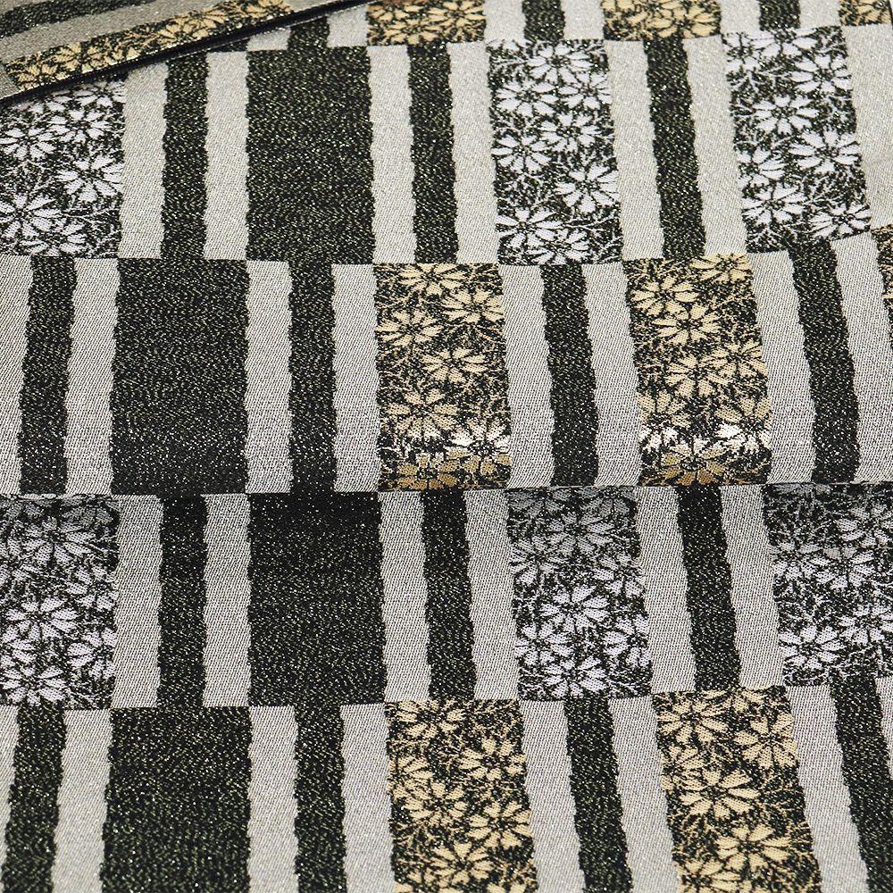 Used Made by Kasei Maeda Nishijin woven bag pure silk green gold silver flower strip complete set L size F8991 new owl obi ladies silk gift formal