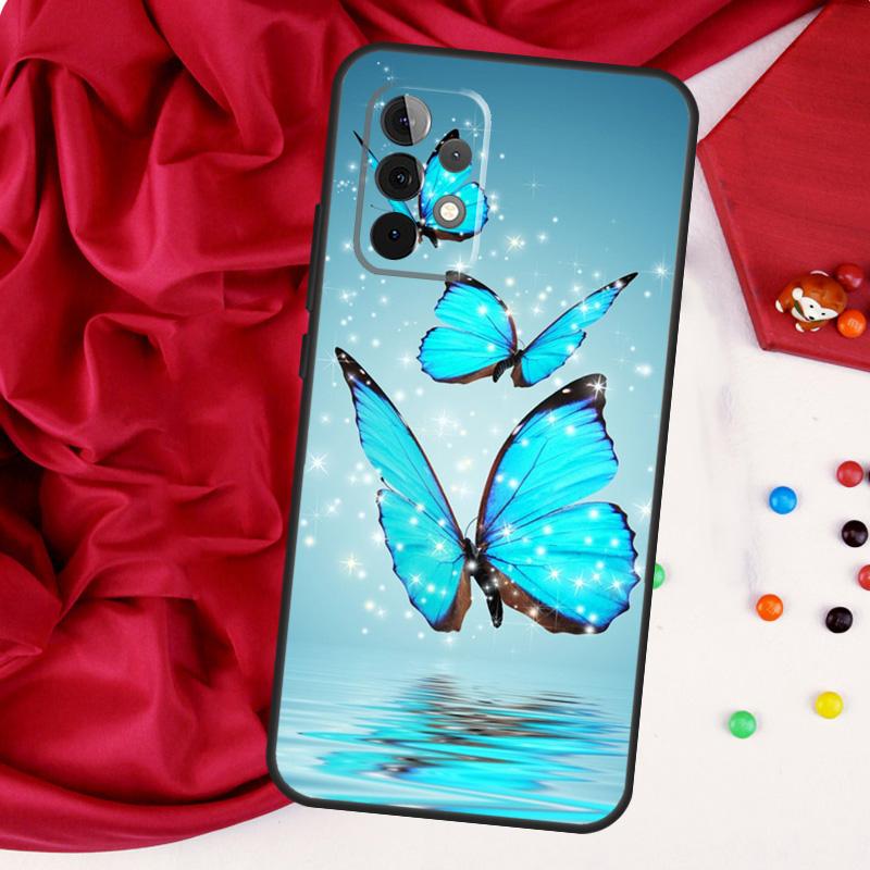 Luxury Blue Butterfly Butterflies For Samsung Galaxy A15 A55 A53 A33 A35 A22 A32 A52 A54 A34 A14 A56 A36 A26 A16 A05 A06 Case