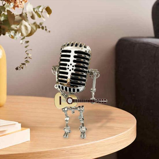 Металлический микрофон робот ночник винтажный держащий гитару рок микрофон робот светодиодный настольный светильник настольное украшение орнамент подарок любителю музыки