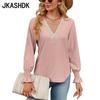 JKAASHDK женские модные повседневные однотонные принты весенне-осенние блузки и рубашки с v-образным вырезом и длинными рукавами