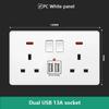18W Type-C Plug Quick Charging Universal 5-pin Dual Power Socket,UK Standard 13A Wall Socket with DC 5V 3.1A Type-c USB Charger