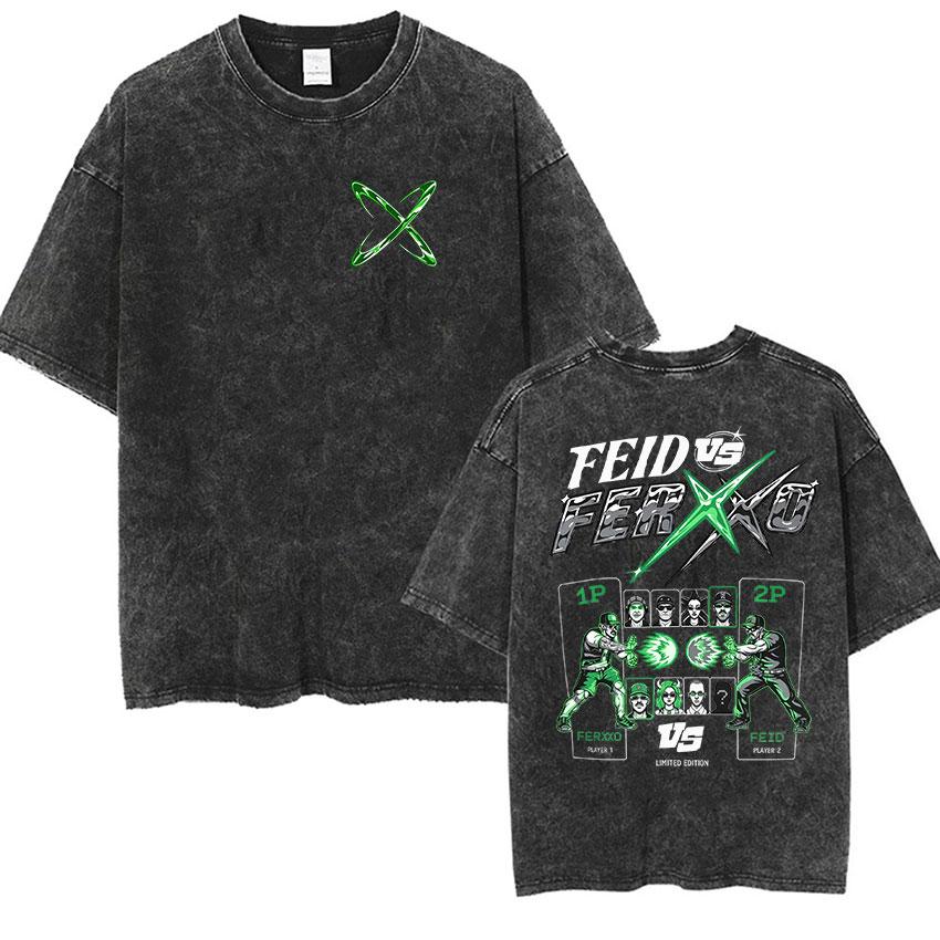 Рэпер Feid VS Ferxxo Falxo Тур Винтажные стираные футболки Мужская одежда Мода Хип-хоп футболка Поп-музыка Футболки с коротким рукавом