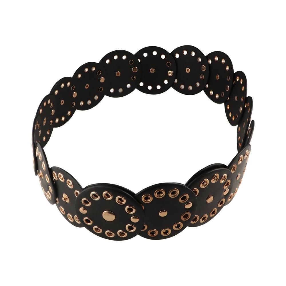 Retro Rivet Wide Belt Y2k Concho Waistband Fashion Disc PU Hollow Belt Girls