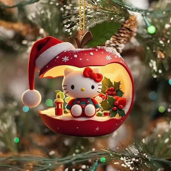 Юшэн Рождественское украшение Мультяшное Аниме Кот в красном фрукте Украшение на рождественскую елку 2D Акриловый подвесной кулон для праздничного домашнего декора
