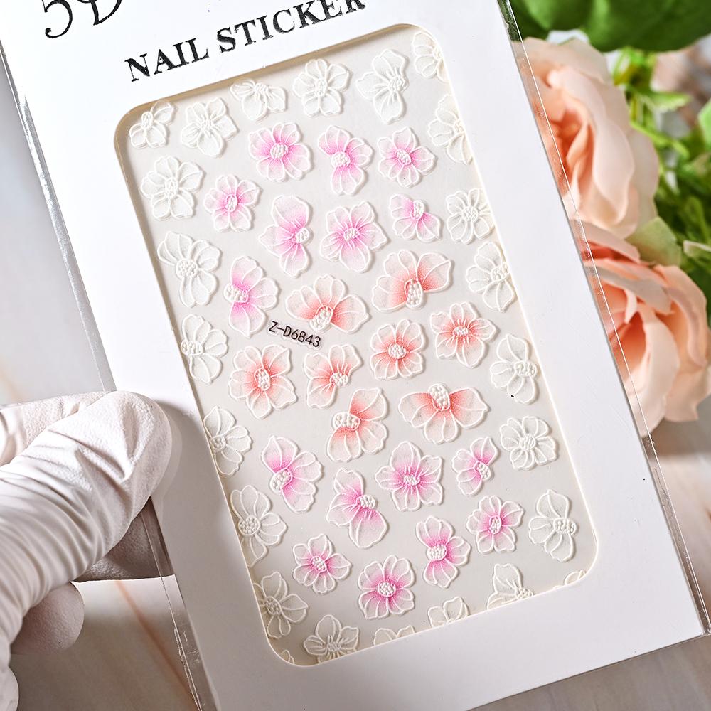 1pc 5D Bee Butterfly Flower Embossed Nail Sticker Self-Adhesive Acrylic Sunflower Engrave Decal Manicure Slider Decoration6x10cm
