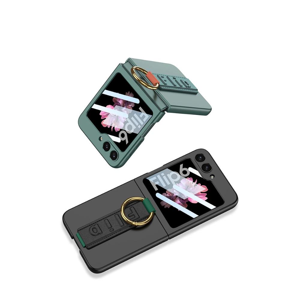 Чехол Ultra Thine Hard PC Phone для Samsung Galaxy Z Flip 6 5 4 с ремешком на запястье, кольцом-держателем, небольшой защитный экран