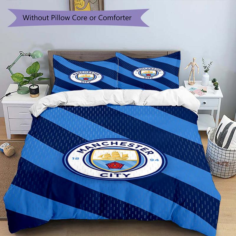 Manchester City F.C Printed Pattern Duvet Cover Set – includes 1 duvet cover and 2 matching pillowcases Bedroom decor Christmas gifts