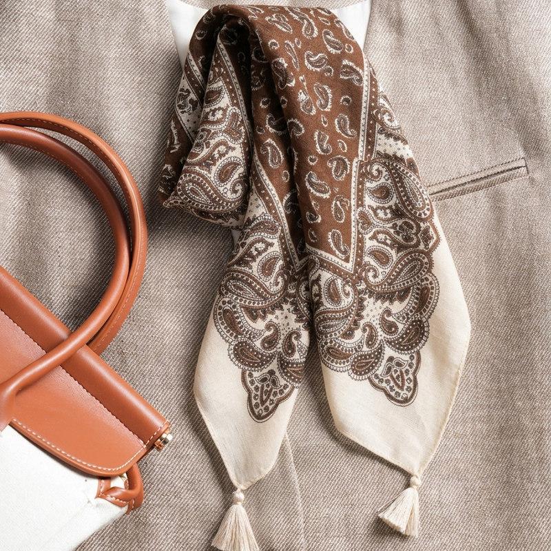 Coffee Horse 71 Premium Cotton and Linen Small Square Scarf Women's Retro Velvet Neck Small Silk Scarf Thin Scarf
