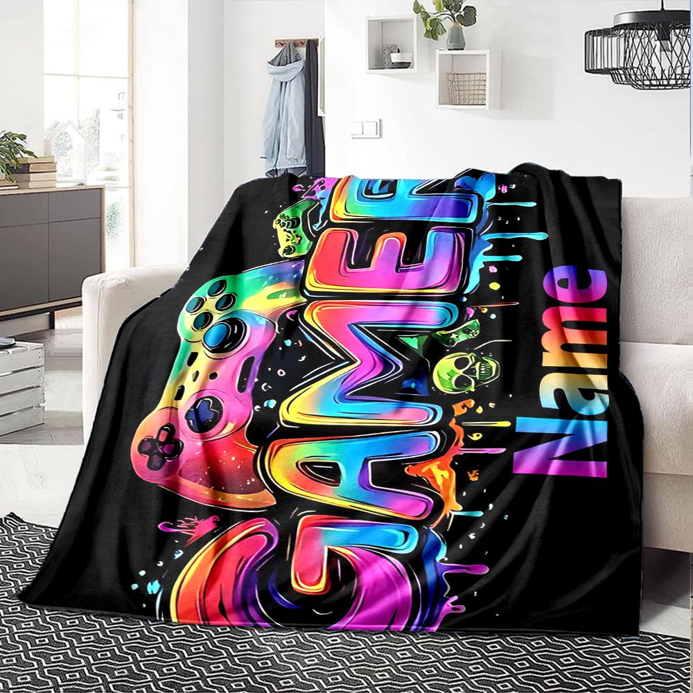 Custom Name Game Controller Theme Printed Blanket - Perfect for Couch, Bed, Travel & Outdoor Use | Machine Washable, Cozy & Durable.