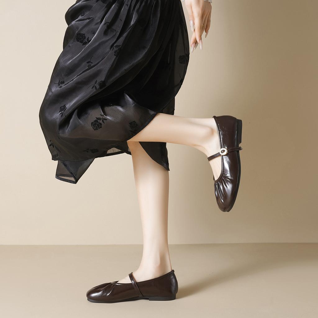 Одиночная обувь женская на плоской подошве с мелким вырезом балетки с мягкой подошвой туфли Мэри Джейн