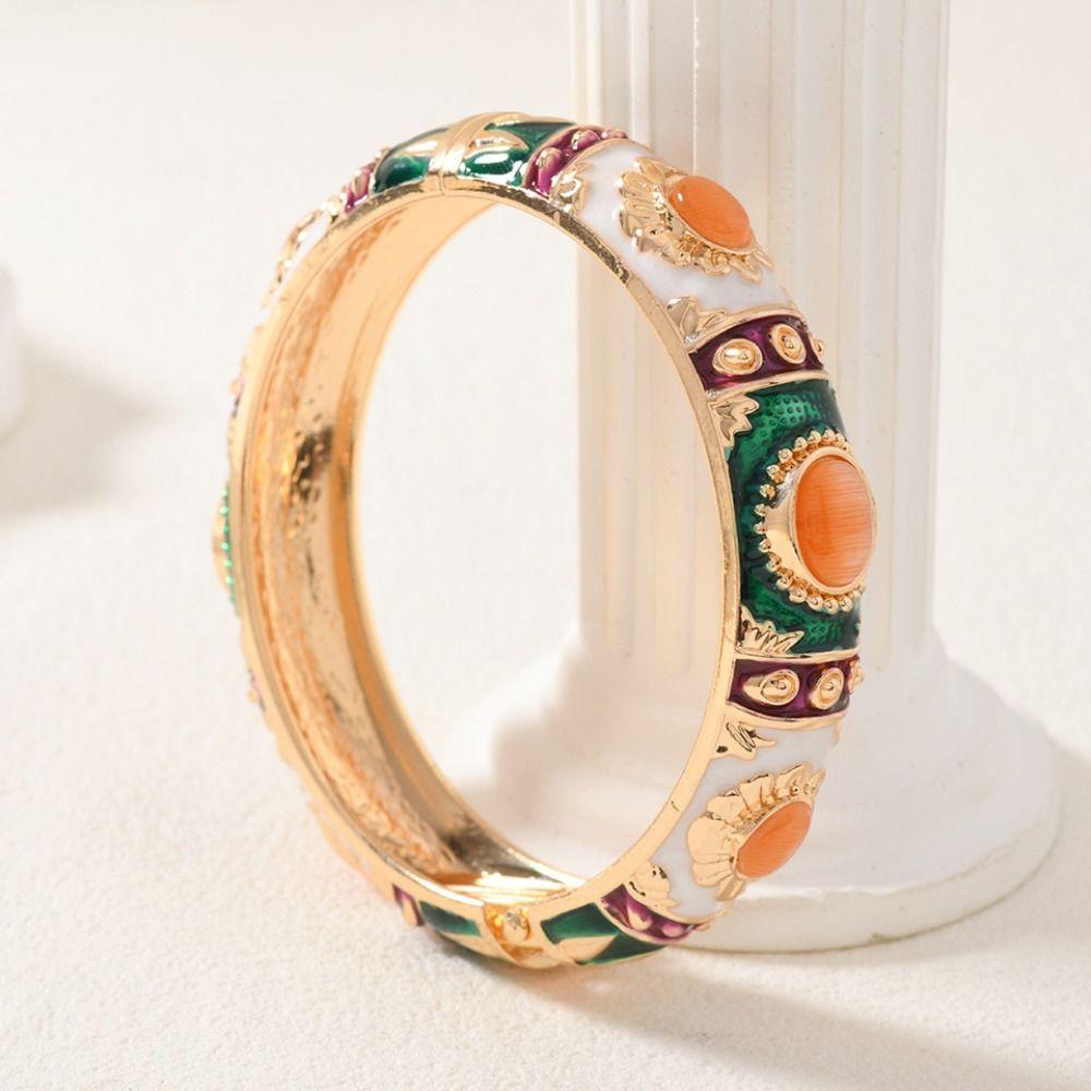 Эмалевый браслет-манжета с полым цветочным узором, двойной браслет, женский браслет на руку, винтажный браслет-клуазонне, женский
