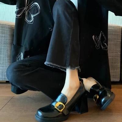 Туфли на высоком каблуке с квадратным носком Женские массивные летние лоферы Элегантный новый тренд 2025 Сандалии Женские Вечеринка Пряжка Туфли Mujer