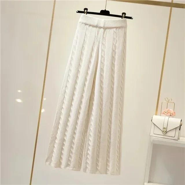 Women's Thickened Vest Turtleneck Knitted Sweater Wide Leg Pants Three Piece Autumn Winter Suit