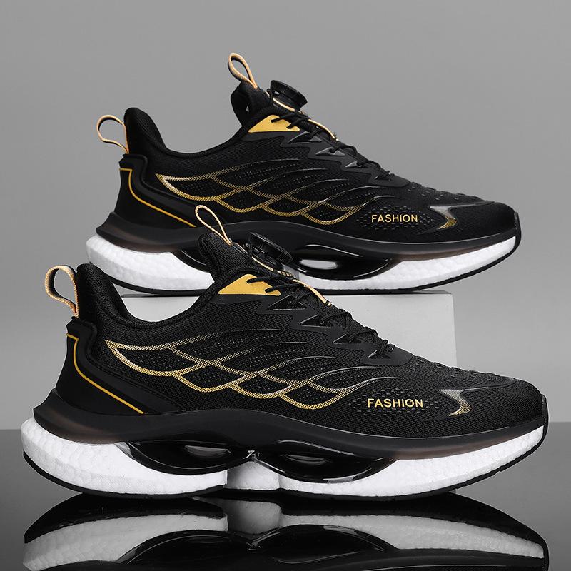 Summer Men's Shoes 2024 New Rotating Button Running Sneakers Men's Breathable Thick-soled Popcorn Cushioning Running Shoes