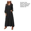 Women's Casual Maxi Dress V-Neck Loose A-Line Pleated Dress Long Sleeve Retro Cotton Linen Dress for Work Street Vacation